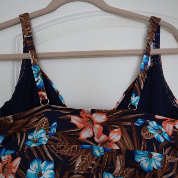 Lands' End Floral Swim Top - Blue and Brown - Picture 6 of 10